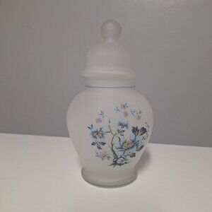 Viking USA Frosted Glass Jar Bell Lid Floral Design Crystal